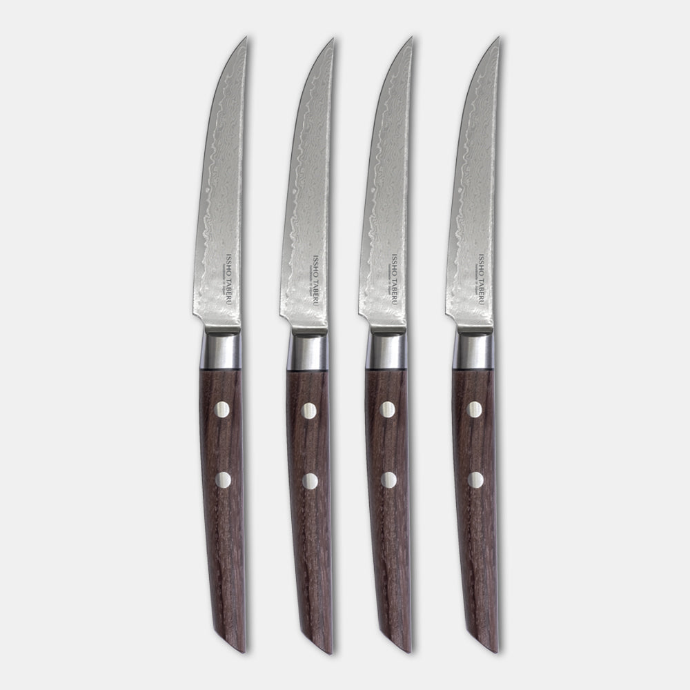 DAMASCUS STEAK KNIVES: ROSEWOOD 4-PIECE / BLACKWOOD 4-PIECE